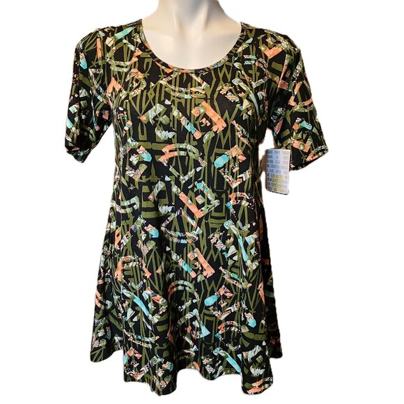 ❤️ 4/$20 New LuLaRoe Perfect T Women's XXS Geometric artsy print Side slits fall - Picture 1 of 14